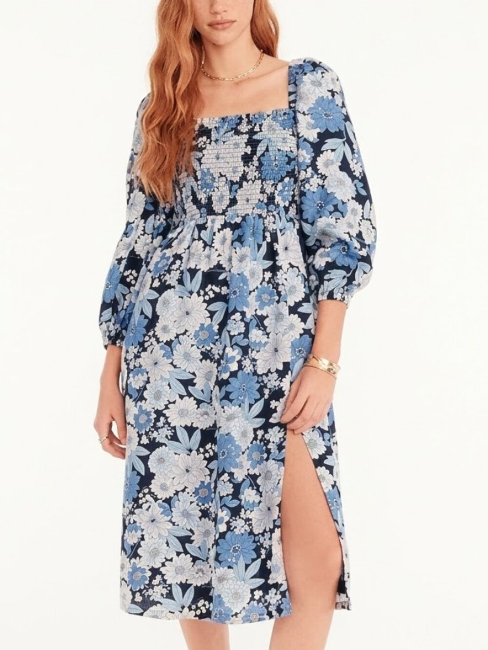 J. Crew Blue Floral Midi Dress